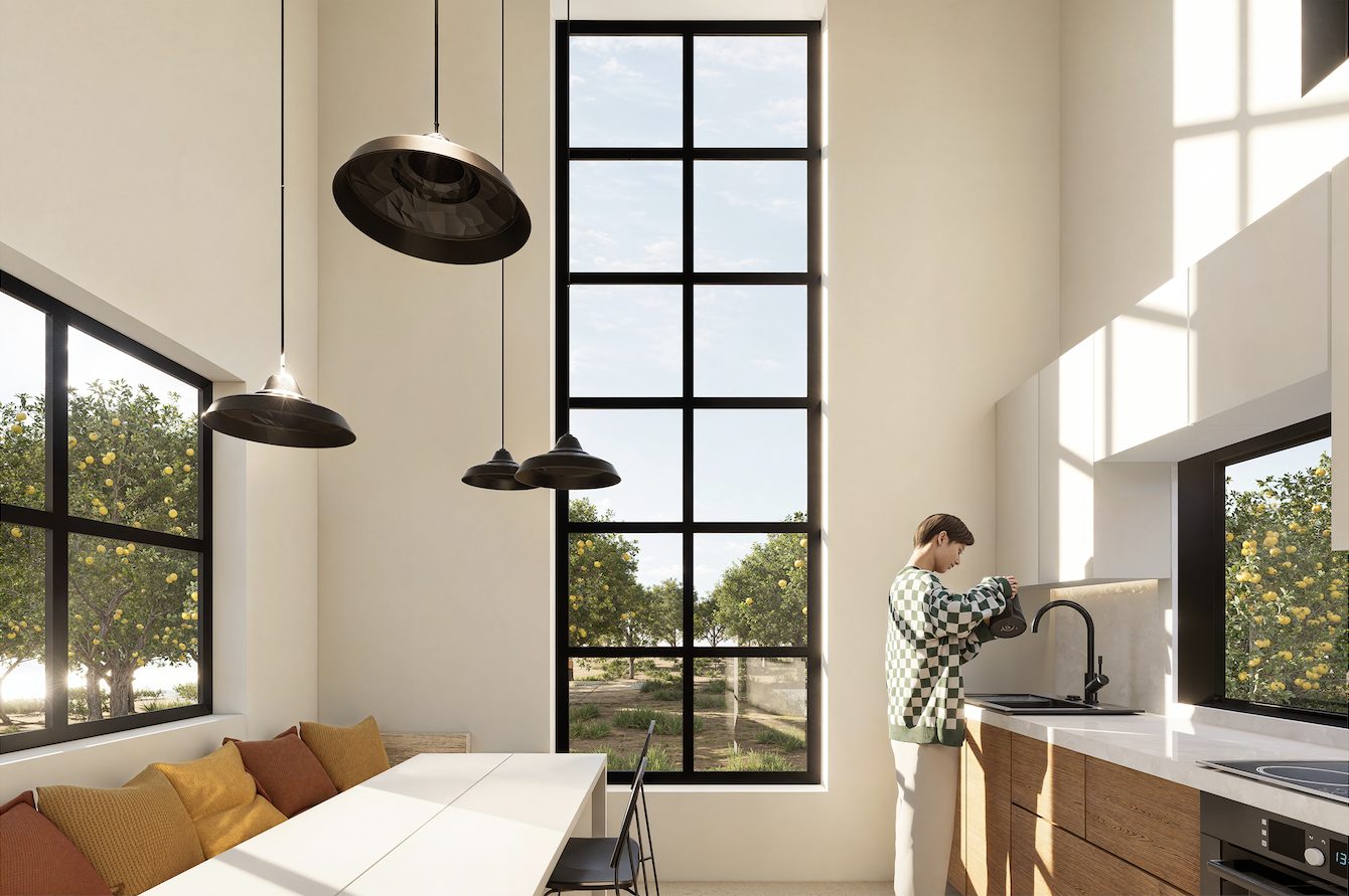 Interior residencial proyectado por el estudio, con luz natural de mediodía